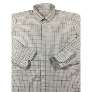 Mizzen+Main Mens XL Trim Fit No Tuck Performance Shirt Blue Green Windowpane